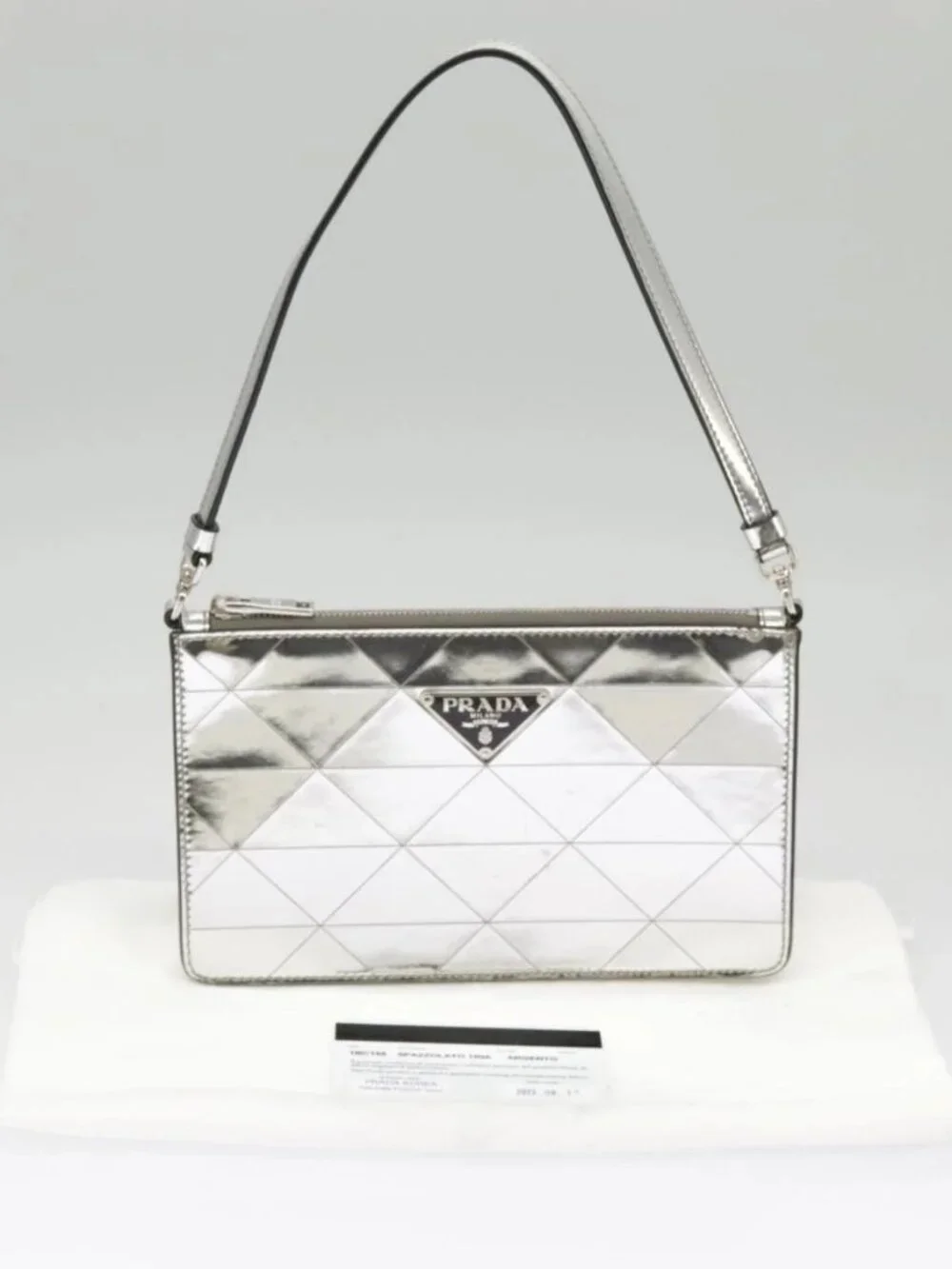 PRADA Accessory Pouch Metallic leather Silver